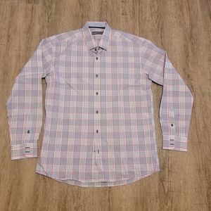 Carven Men's Button Up Shirt ~ Sz L ~ Blue, White, Pink Plaid ~ Long Sleeve